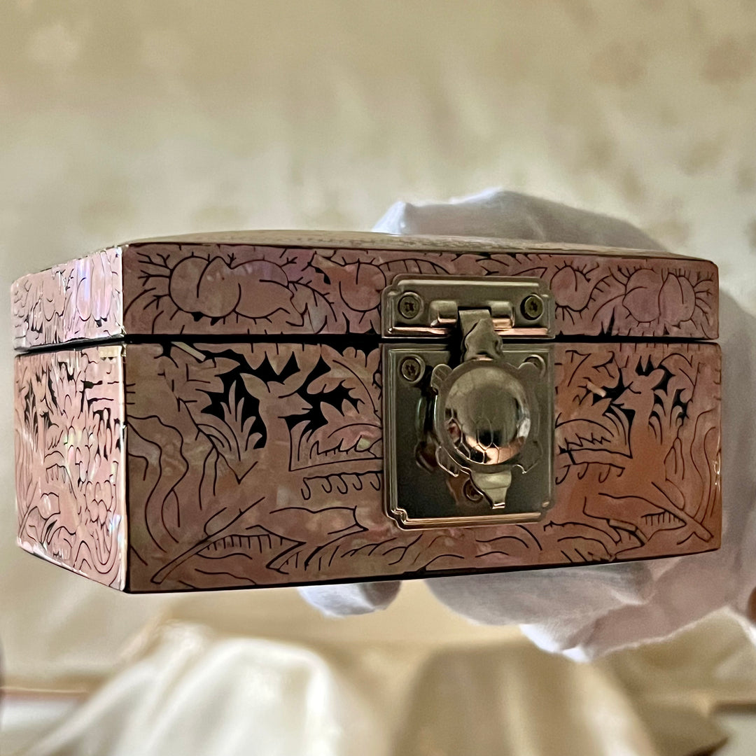 Mother-of-Pearl Ring Box: Cranes and Deer in a Longevity Landscape