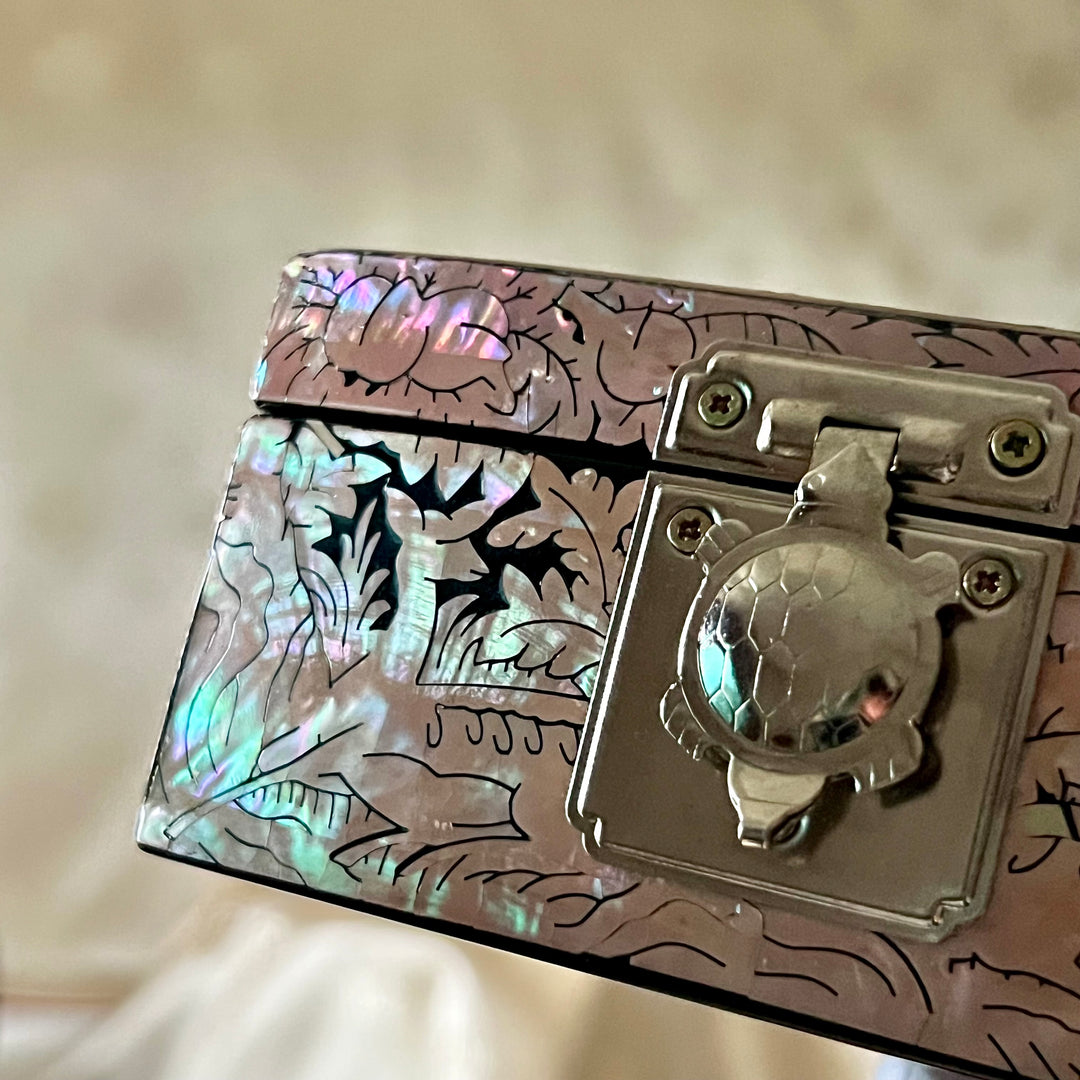 Mother-of-Pearl Ring Box: Cranes and Deer in a Longevity Landscape