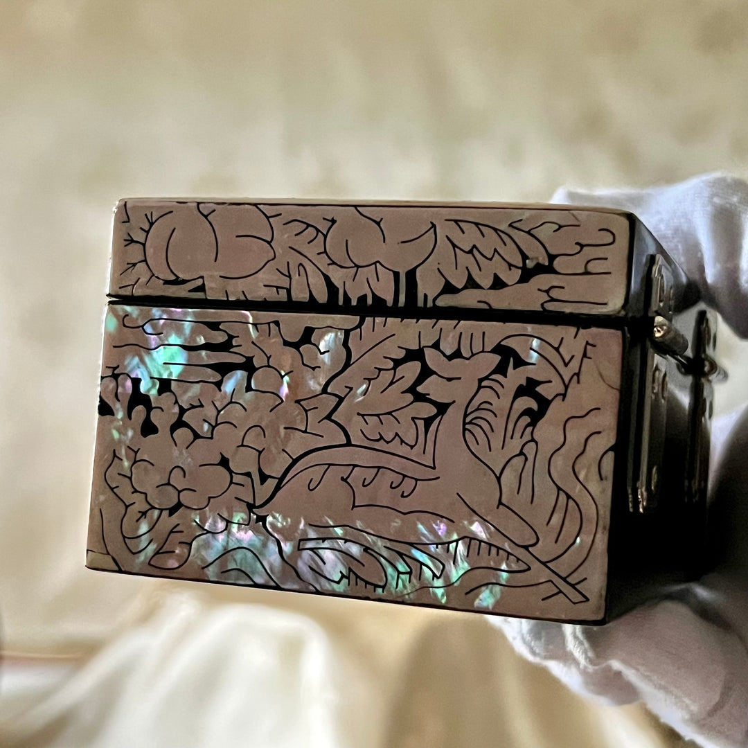 Mother-of-Pearl Ring Box: Cranes and Deer in a Longevity Landscape