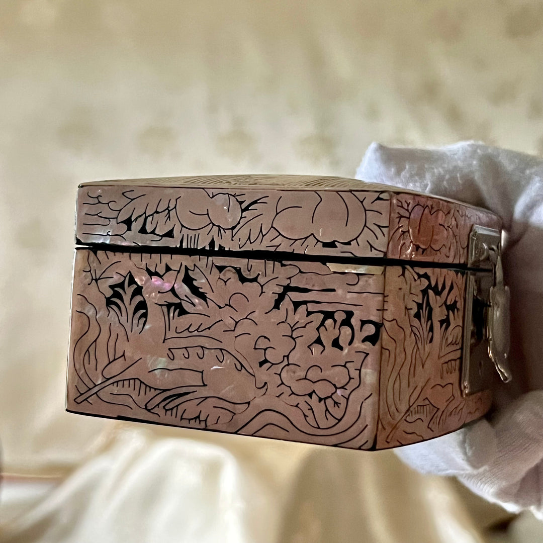 Mother-of-Pearl Ring Box: Cranes and Deer in a Longevity Landscape