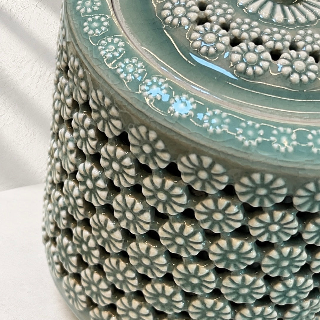 Celadon Double-Walled Openwork Lidded Jar: Chrysantimum Motif, 2024