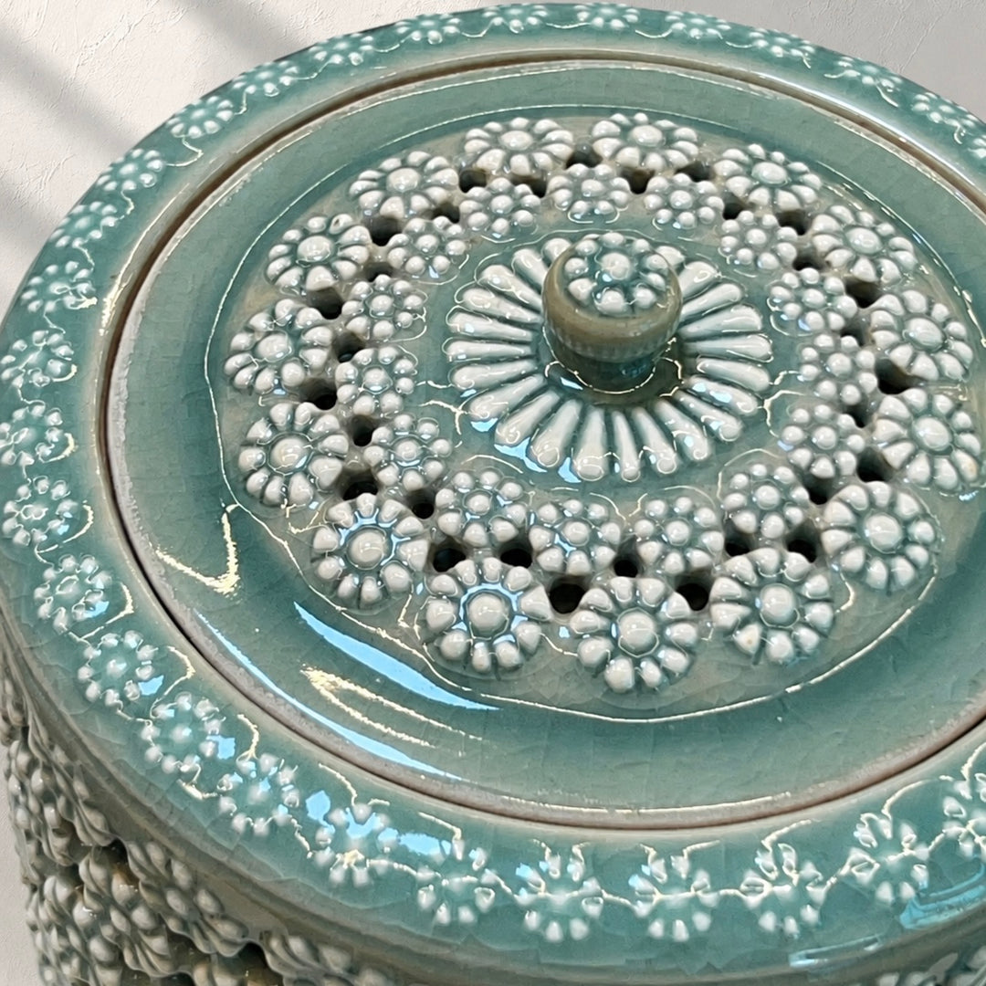 Celadon Double-Walled Openwork Lidded Jar: Chrysantimum Motif, 2024