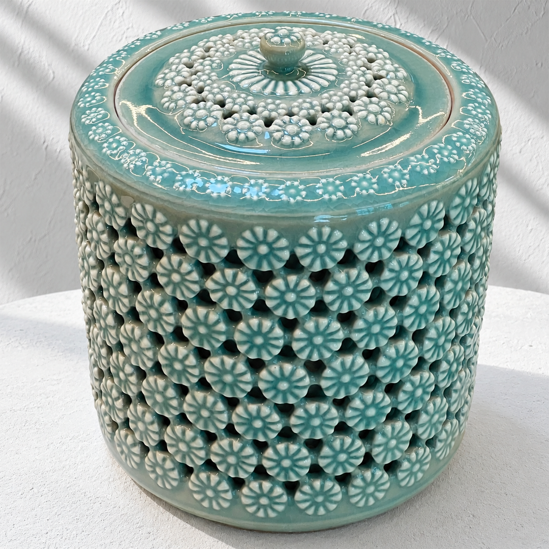 Celadon Double-Walled Openwork Lidded Jar: Chrysantimum Motif, 2024