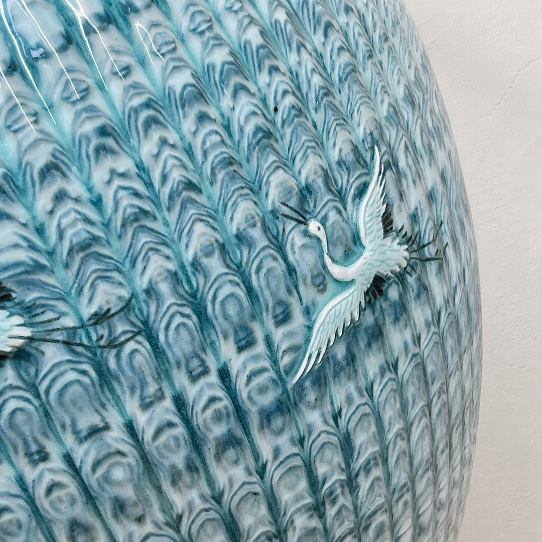 Celadon Long Vessel (Ho): Yeollimun Mixed-Clay Technique with Crane Motif, 2024