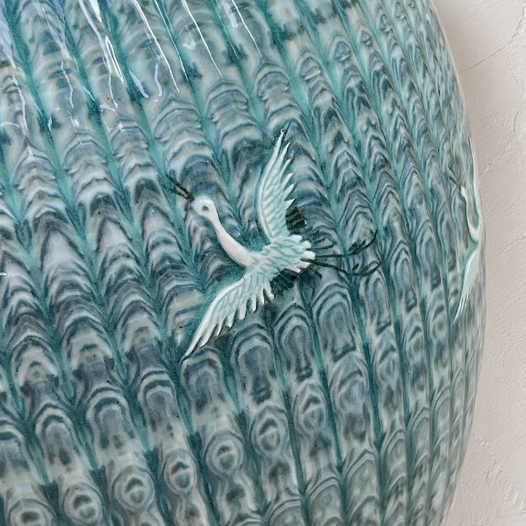 Celadon Long Vessel (Ho): Yeollimun Mixed-Clay Technique with Crane Motif, 2024