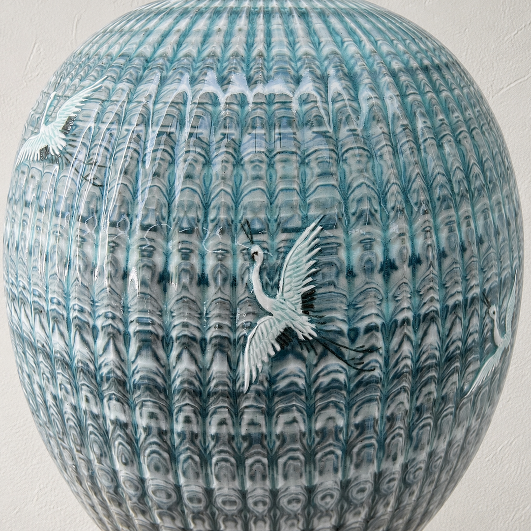 Celadon Long Vessel (Ho): Yeollimun Mixed-Clay Technique with Crane Motif, 2024