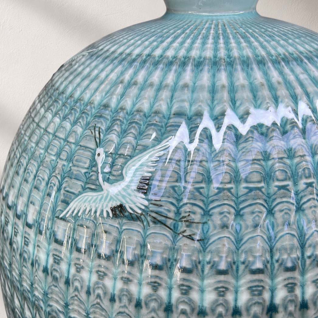 Celadon Long Vessel (Ho): Yeollimun Mixed-Clay Technique with Crane Motif, 2024