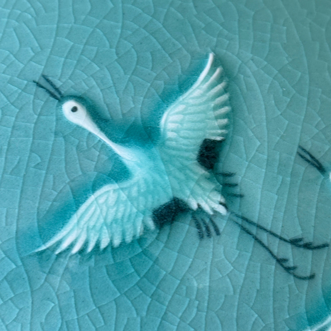 Celadon Vessel: Paired Cranes in Raised Relief with Red Sun, 2024