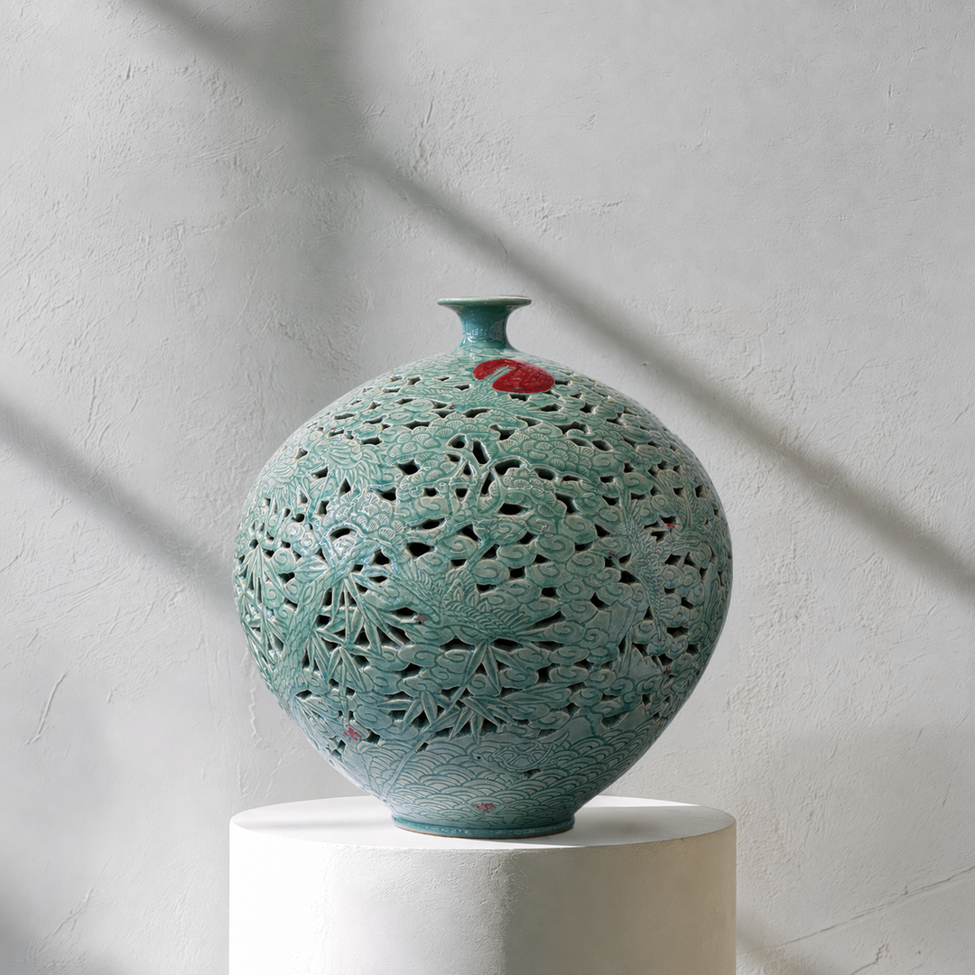 Celadon Double-Walled Openwork Vase: Ten Symbols of Longevity Motif, 2022