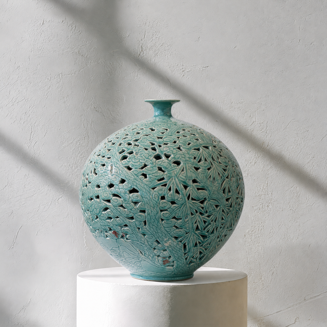 Celadon Double-Walled Openwork Vase: Ten Symbols of Longevity Motif, 2022