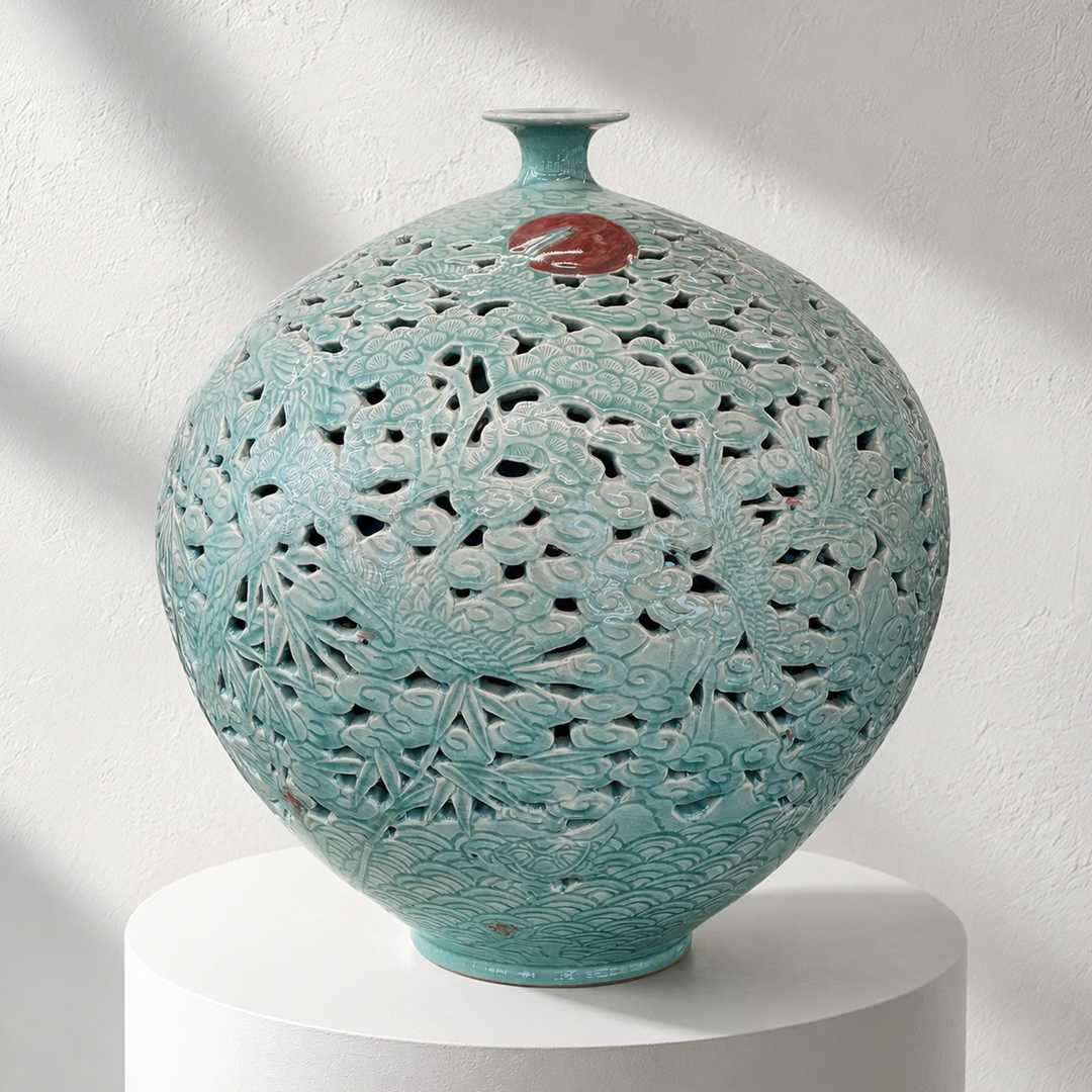 Celadon Double-Walled Openwork Vase: Ten Symbols of Longevity Motif, 2022