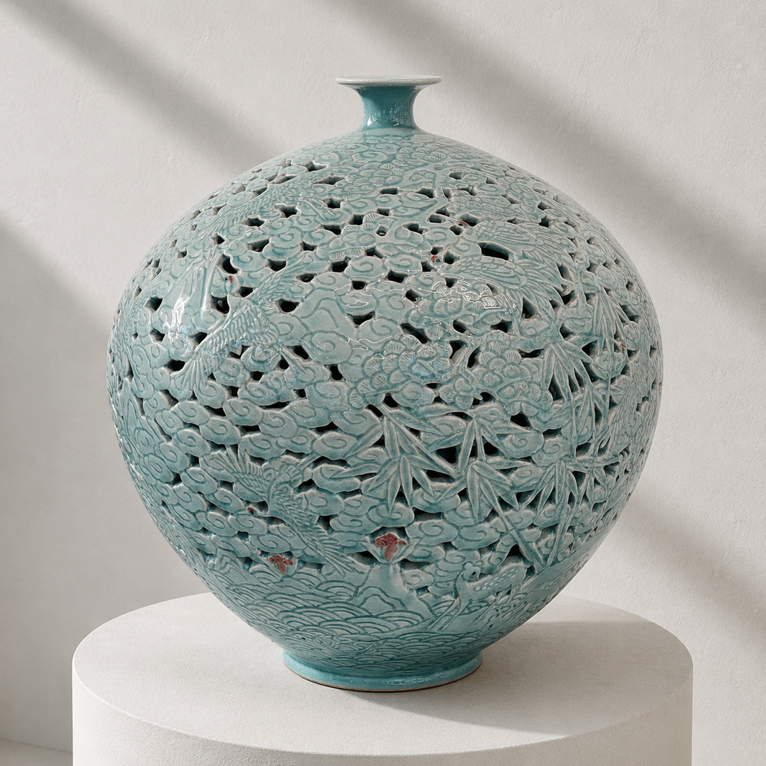 Celadon Double-Walled Openwork Vase: Ten Symbols of Longevity Motif, 2022