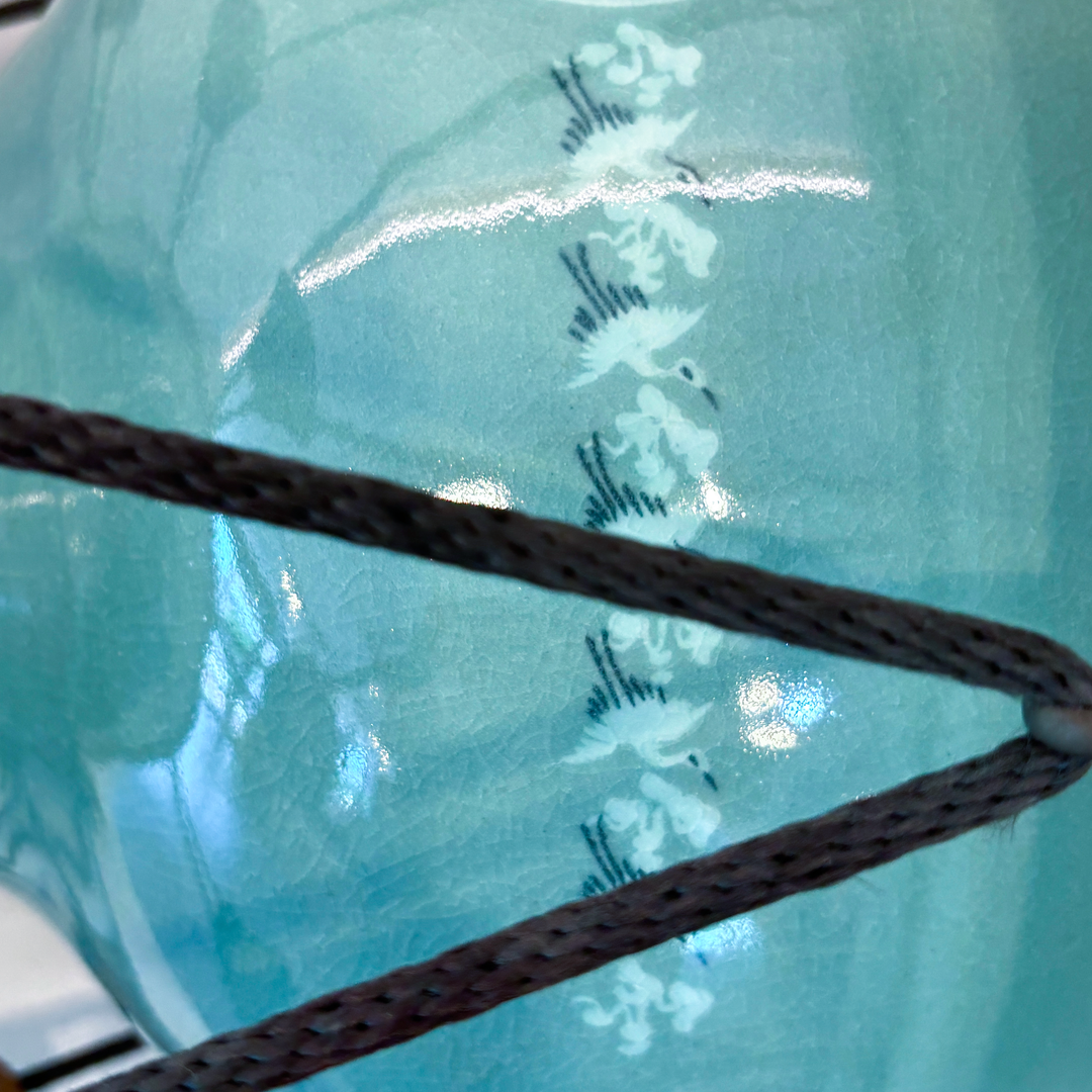 Celadon Janggu (Hourglass Drum): Inlaid Cloud-and-Crane Motif