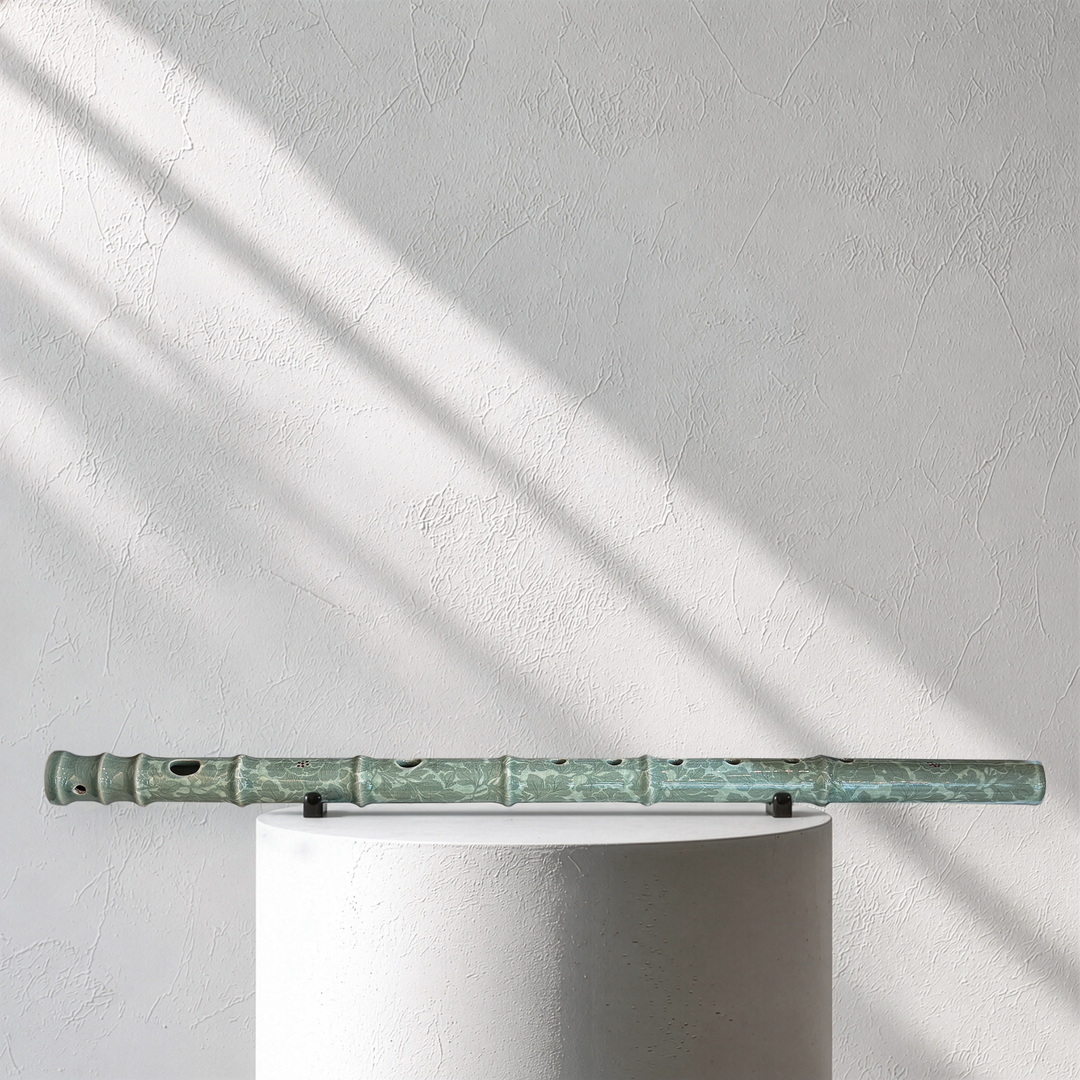 Celadon Daegeum: Peony Motif in Reverse Inlay