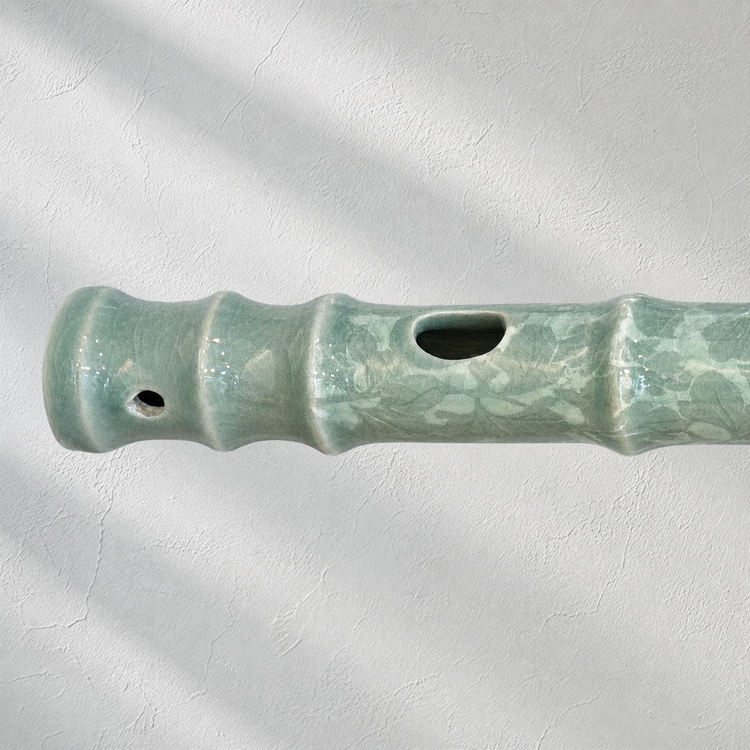 Celadon Daegeum: Peony Motif in Reverse Inlay