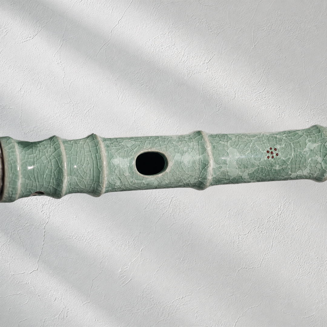 Celadon Daegeum: Peony Motif in Reverse Inlay