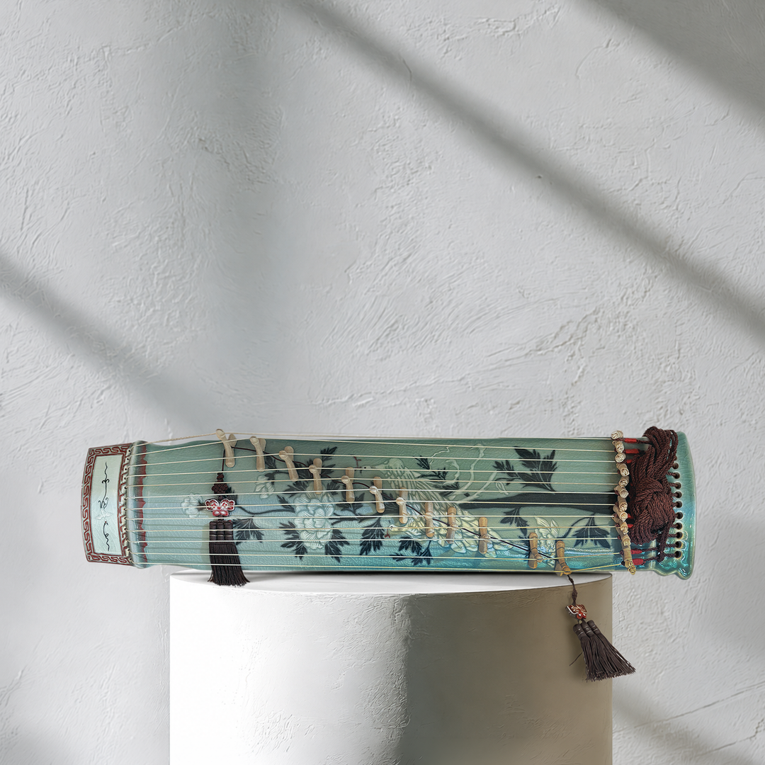 Celadon Sanjo Gayageum: Inlaid Peony and Phoenix Motif