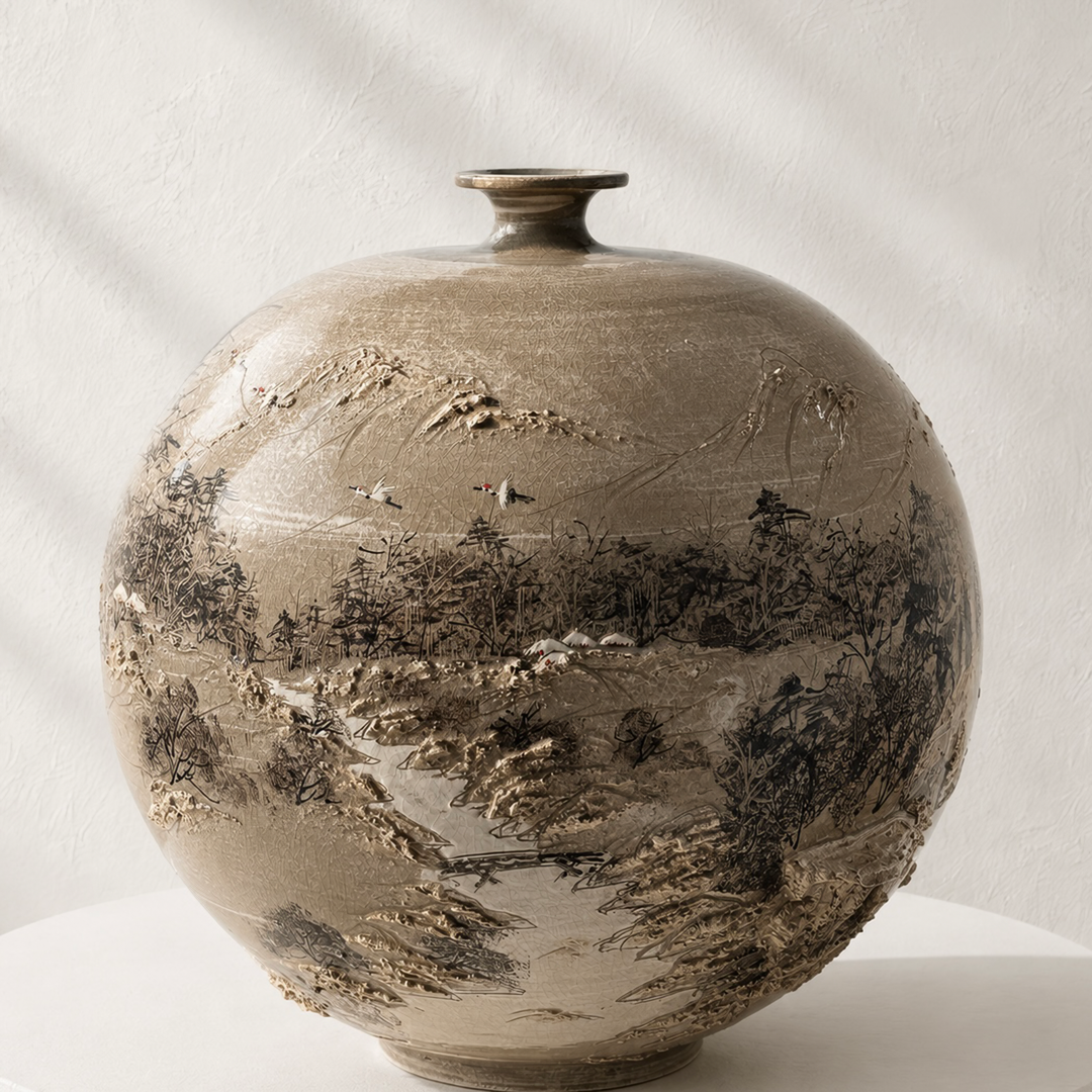Buncheong Vessel: Thatched-House Landscape in Applied Relief, 2023