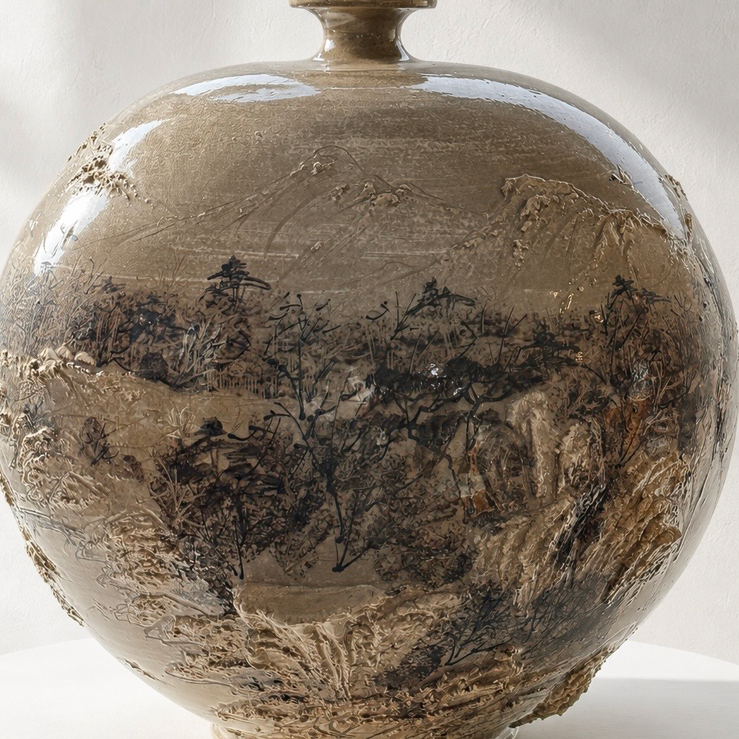 Buncheong Vessel: Thatched-House Landscape in Applied Relief, 2023