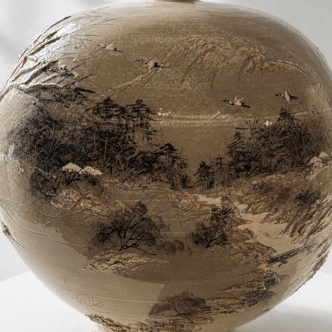Buncheong Vessel: Thatched-House Landscape in Applied Relief, 2023
