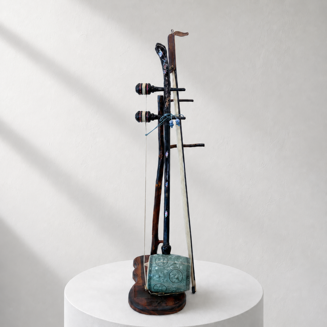 Celadon Haegeum: Inlaid Cloud-and-Crane Motif