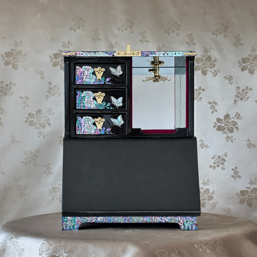 Mother-of-Pearl Jewelry Chest (Bandaji): Peacock and Peony Motif