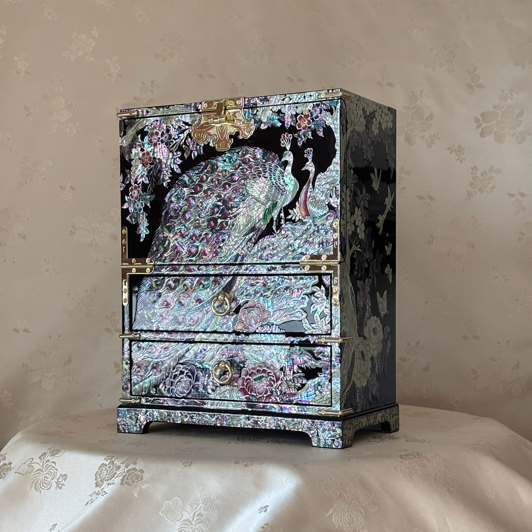 Peacock pattern black Korean chest