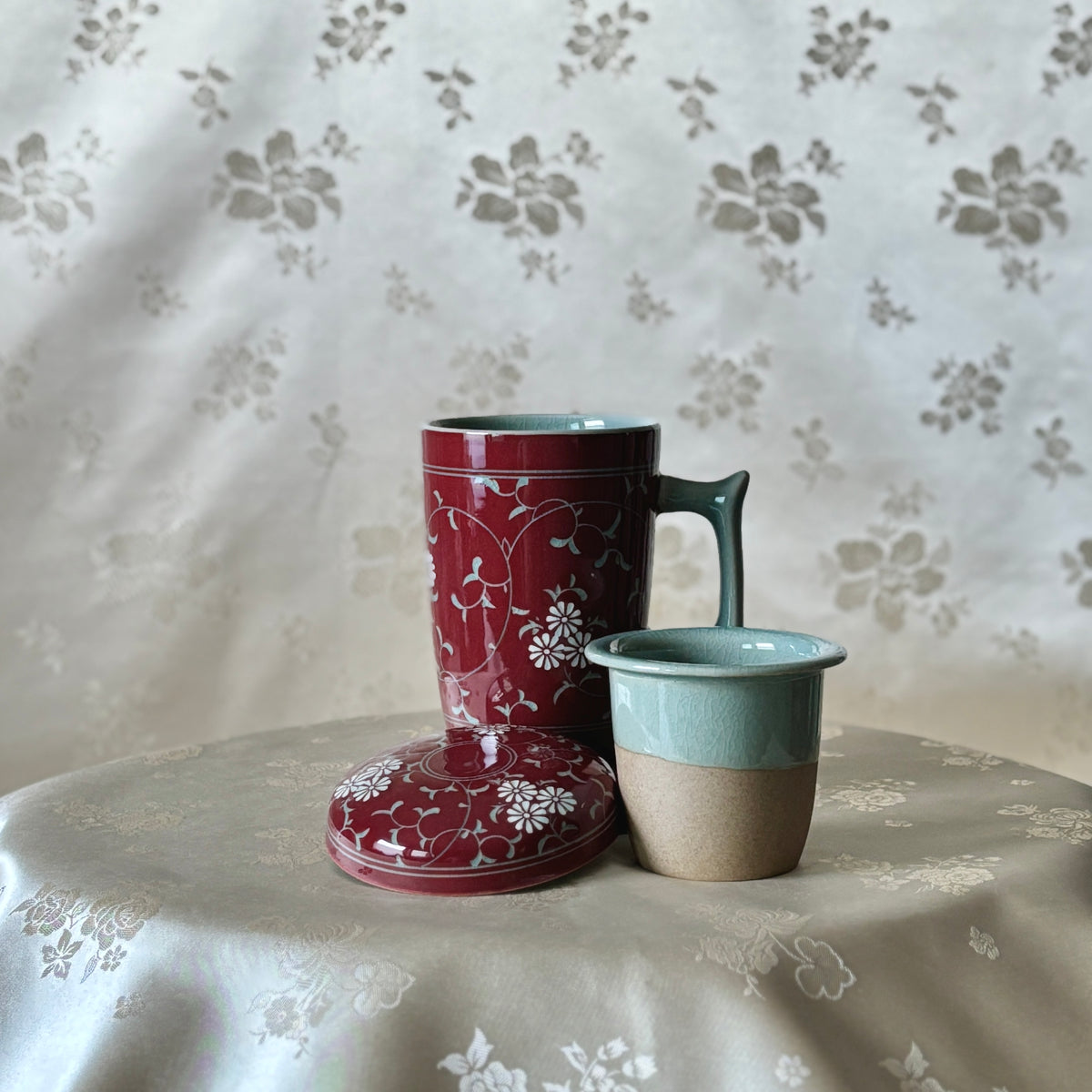 Red celadon Korean handmade mug