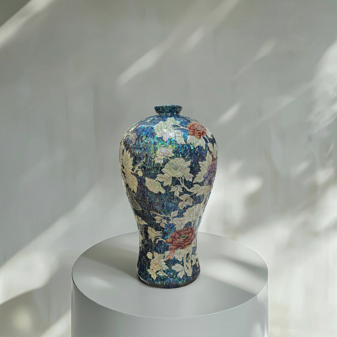 Mother-of-Pearl Maebyeong Vase: Grand-Scale, Grape and Peony Motifs