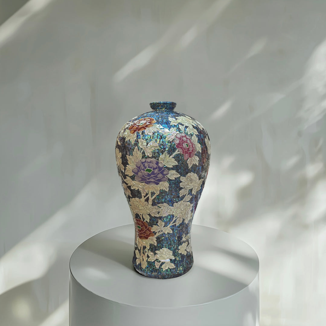 Mother-of-Pearl Maebyeong Vase: Grand-Scale, Grape and Peony Motifs