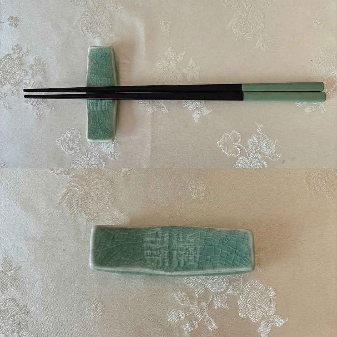 jade ceramic chopstick rest with floral patterns