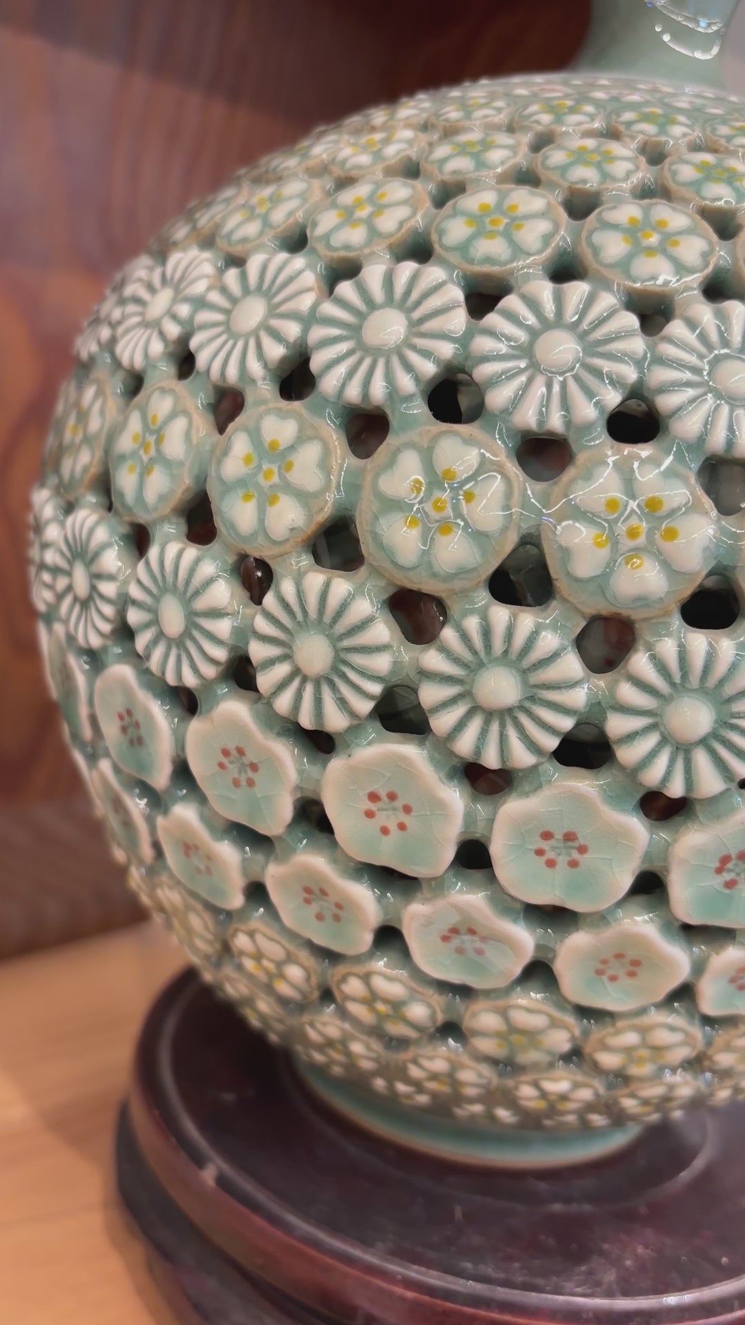 Celadon Vase: Triple-Wall Openwork and Blossoming Motifs by Master Artisan