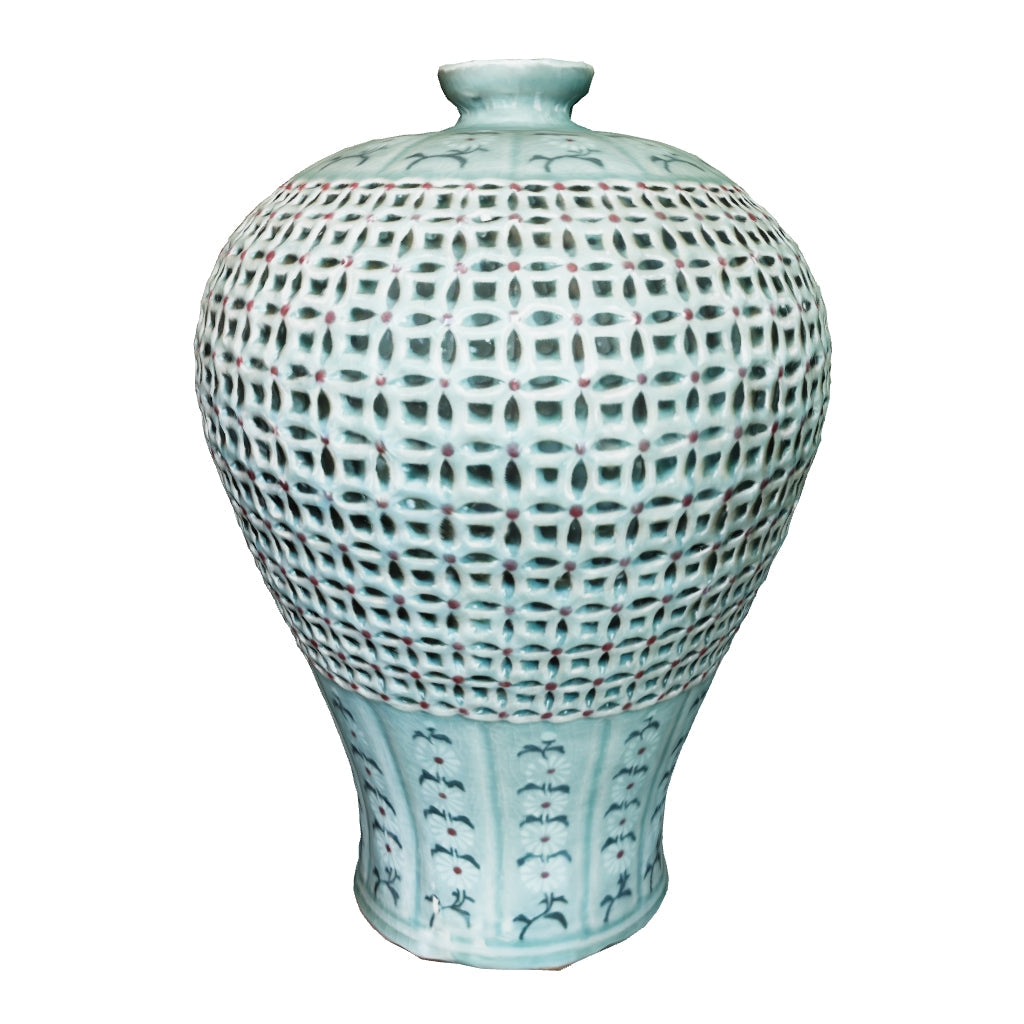 Celadon Double-Walled Openwork Vase: Inlaid Chrysanthemum and Chilbo Pattern