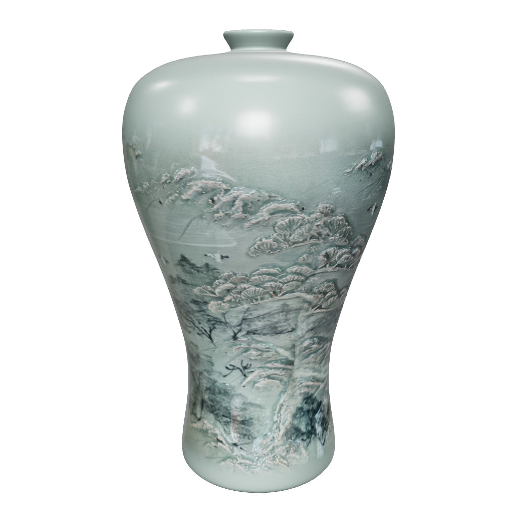 Celadon Maebyeong Vase: Applied Relief Pine-and-Crane Motif, 2024