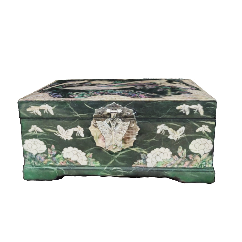 Mother of Pearl Jewelry Box: Peacock Motif on Green Hanji – ArtinKo
