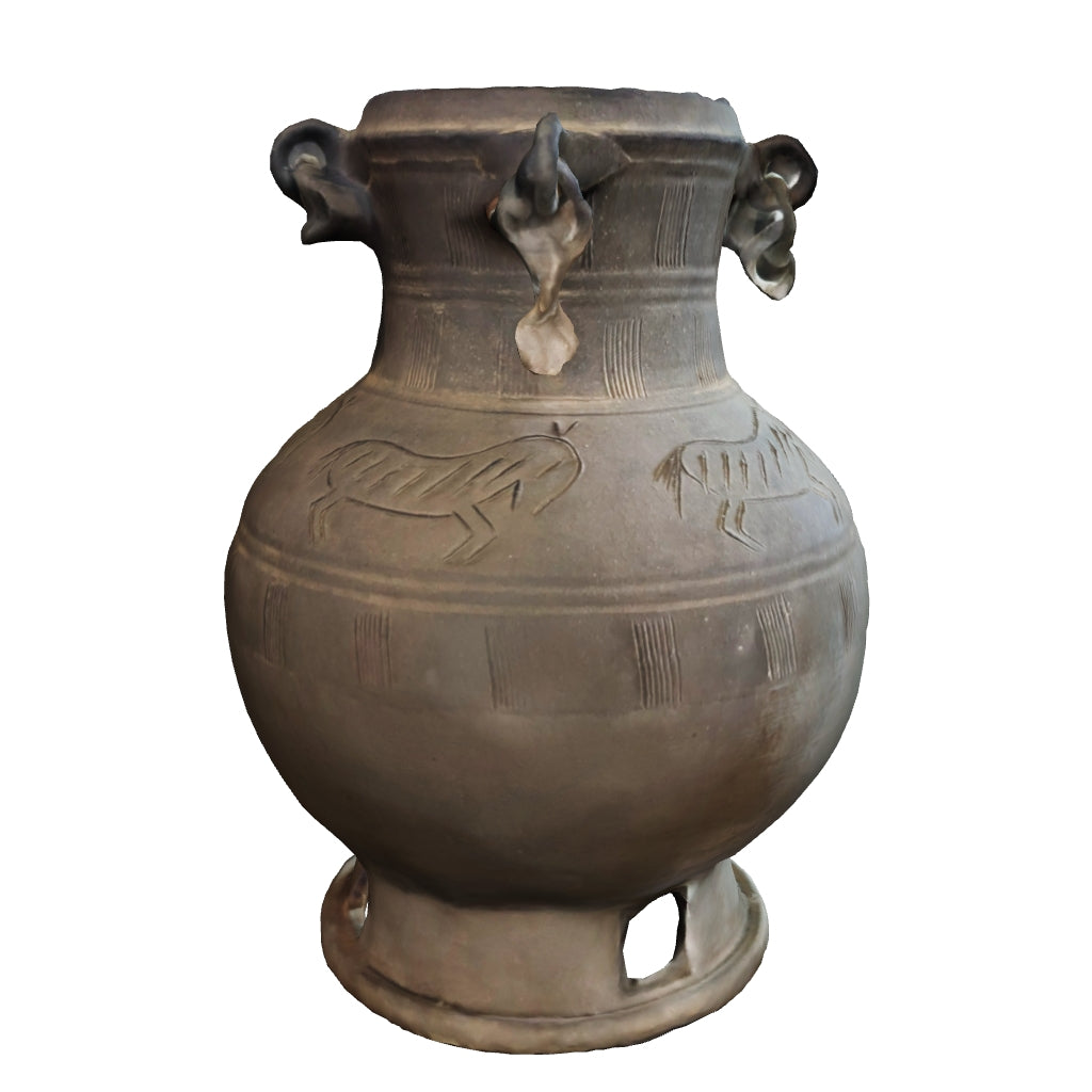 Silla Earthenware Long-Necked Jar: Horse Motif with Ring Ornaments