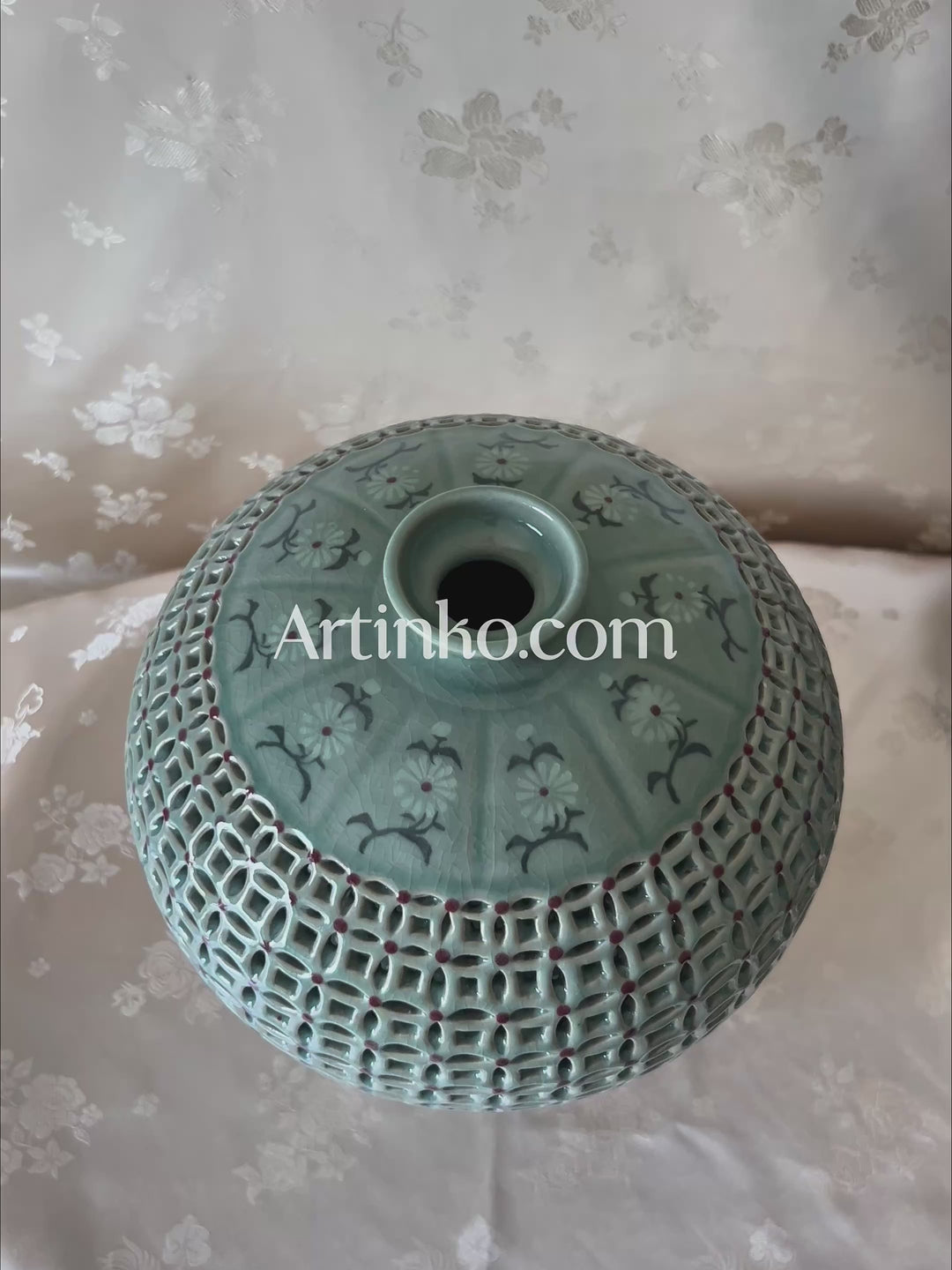 Celadon Maebyeong Vase Pair: Double-Wall Openwork with Peony and Chilbo Motifs