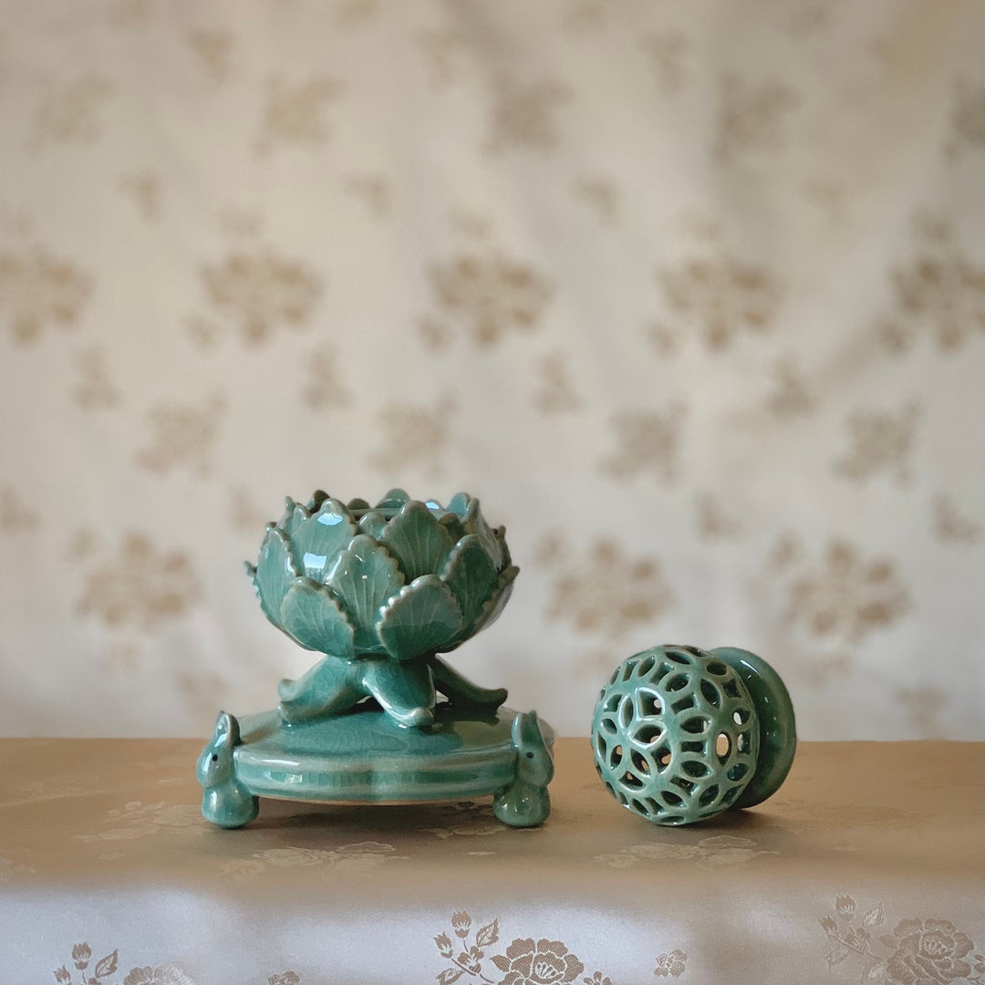 Korean traditional Celadon Porcelain Lotus scent stick holder
