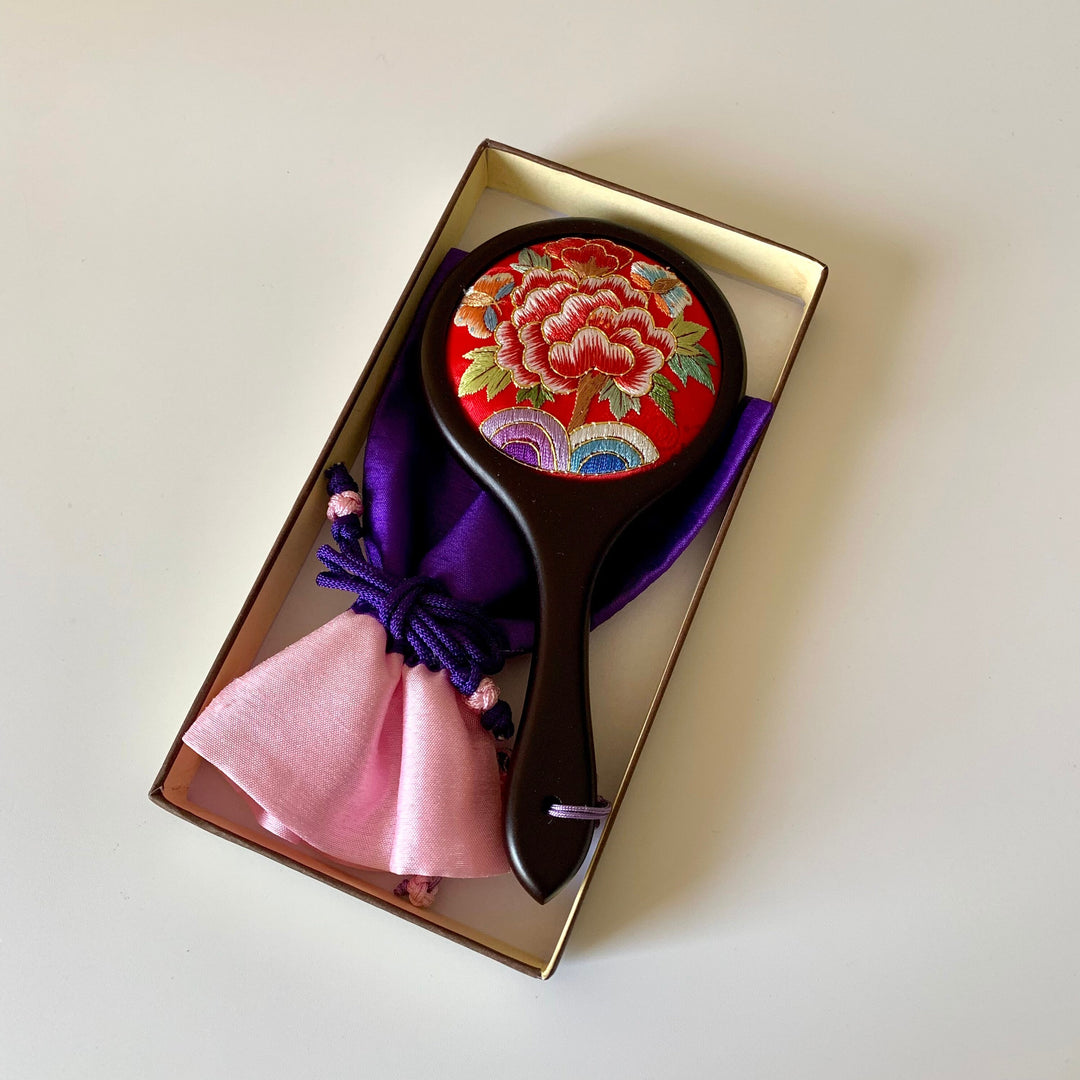 韓国の豪華な伝統的な古代スタイルの刺繍入り手鏡