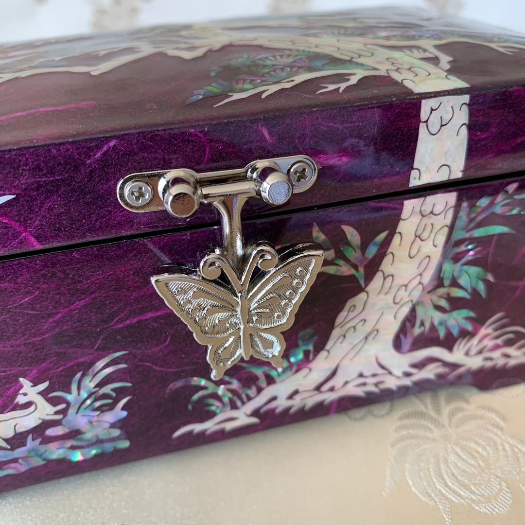 Korean traditional Mother of Pearl handmade jewelry box with pine tree and cranes pattern