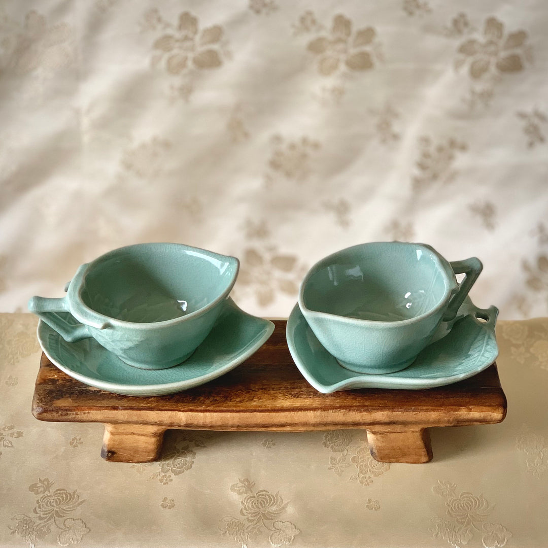 Celadon Set of Peach Shaped Two Cups