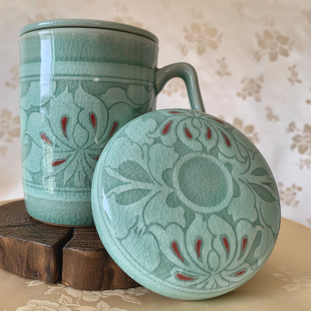 Celadon Tea Mug with Peony Flower Pattern (청자 목단문 머그잔)