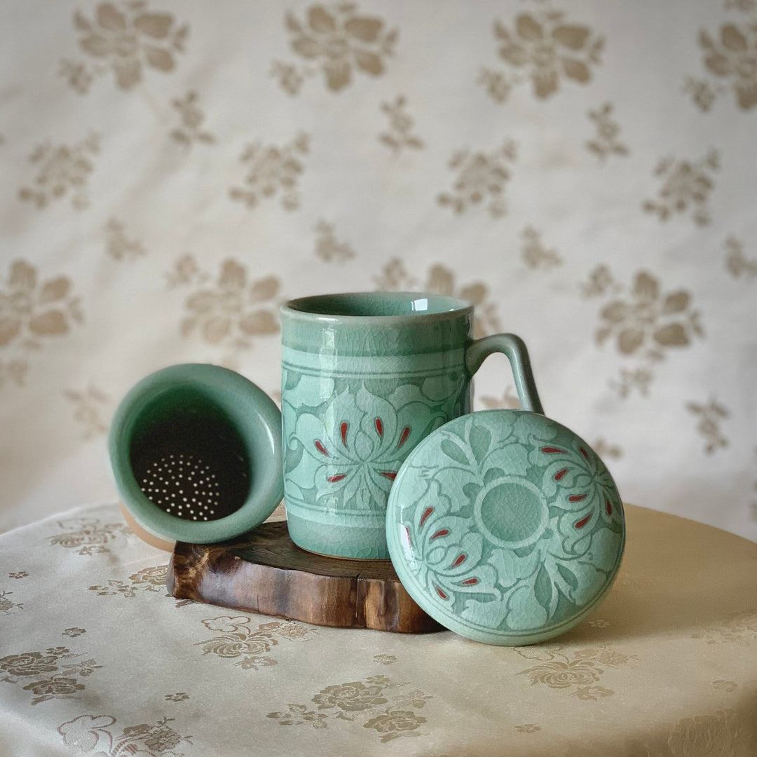 Celadon Tea Mug with Peony Flower Pattern (청자 목단문 머그잔)
