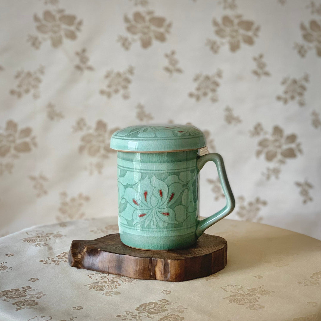 Celadon Tea Mug Cup with Inlaid Peony Pattern (청자 상감 목단문 머그잔)