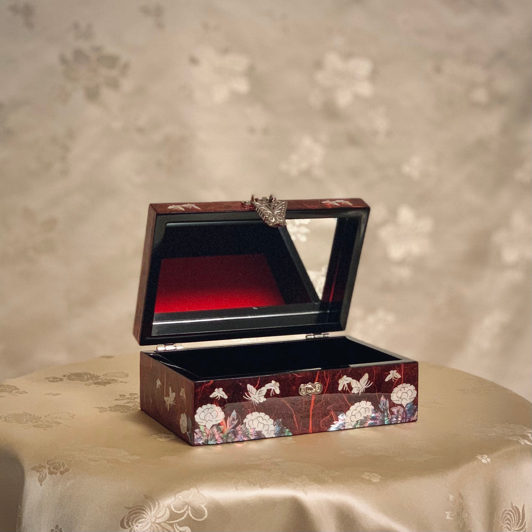 Mother of Pearl Jewelry Box with flowers and butterflies pattern