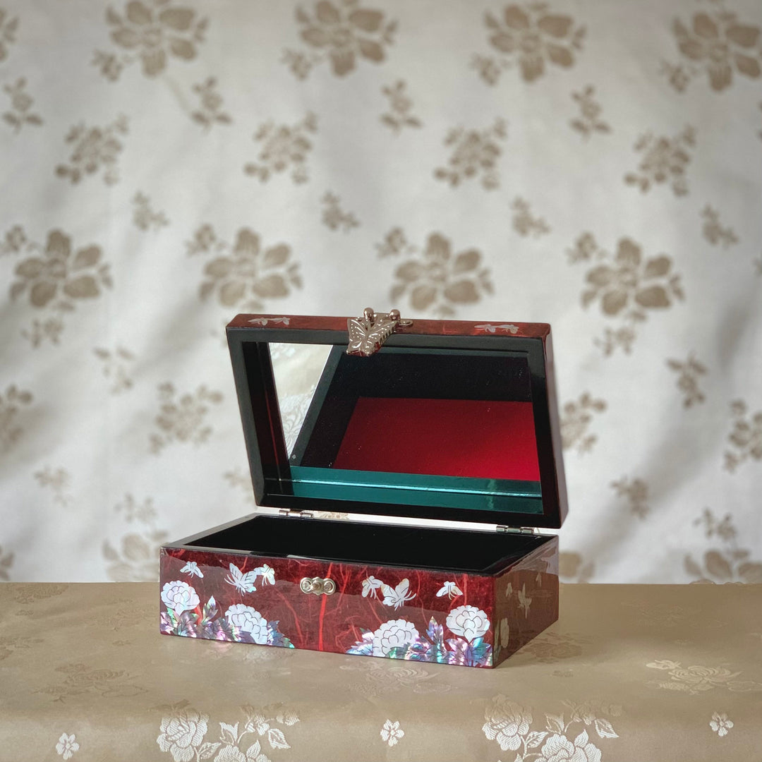 Mother of Pearl Jewelry Box with flowers and butterflies pattern
