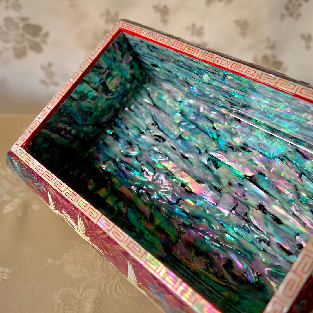 Mother of Pearl Purple Jewelry or Business Cards Box with Cranes
