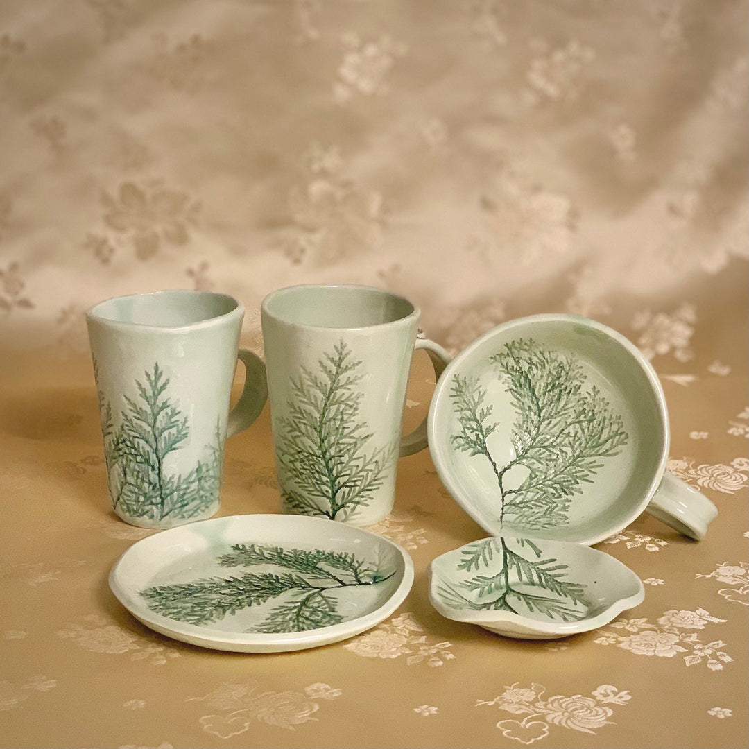 One of a kind Korean pottery handmade tea set- flowers pattern