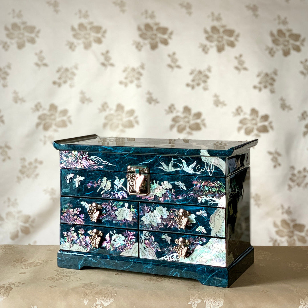 Royal Korean traditional Mother of Pearl handmade jewelry box with cranes and flowers