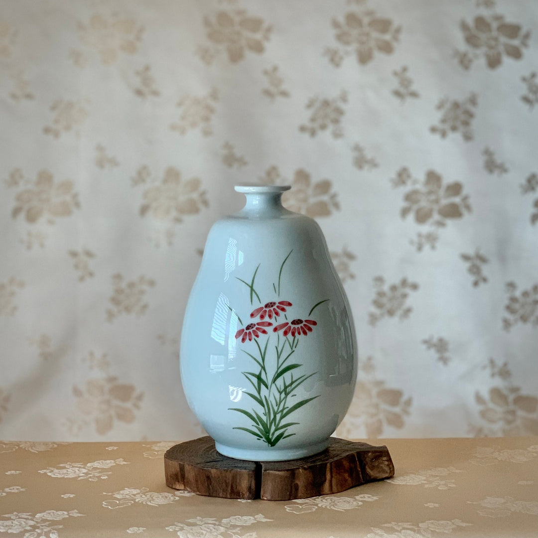 ユニークなワイルドフラワーコレクション赤い花模様の韓国白磁百済花瓶